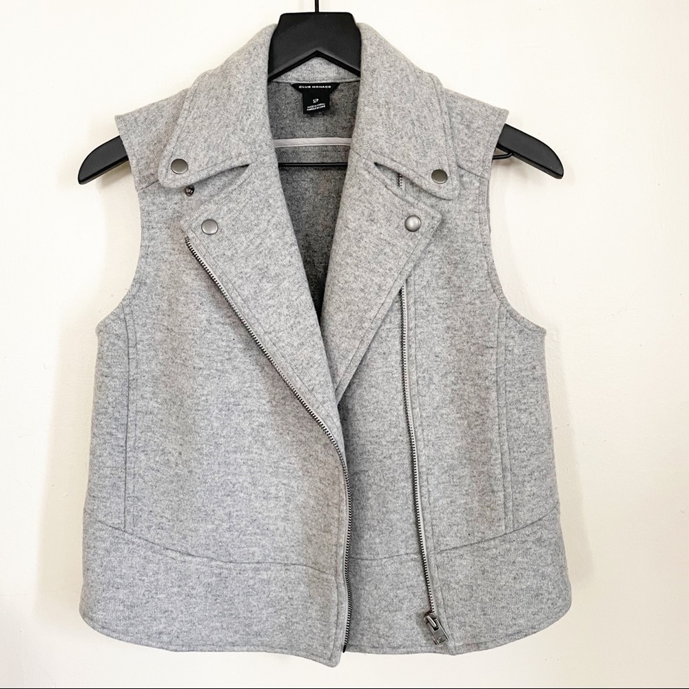 Club Monaco Wool Blend Moto Crop Vest Gray Women’s Size Small